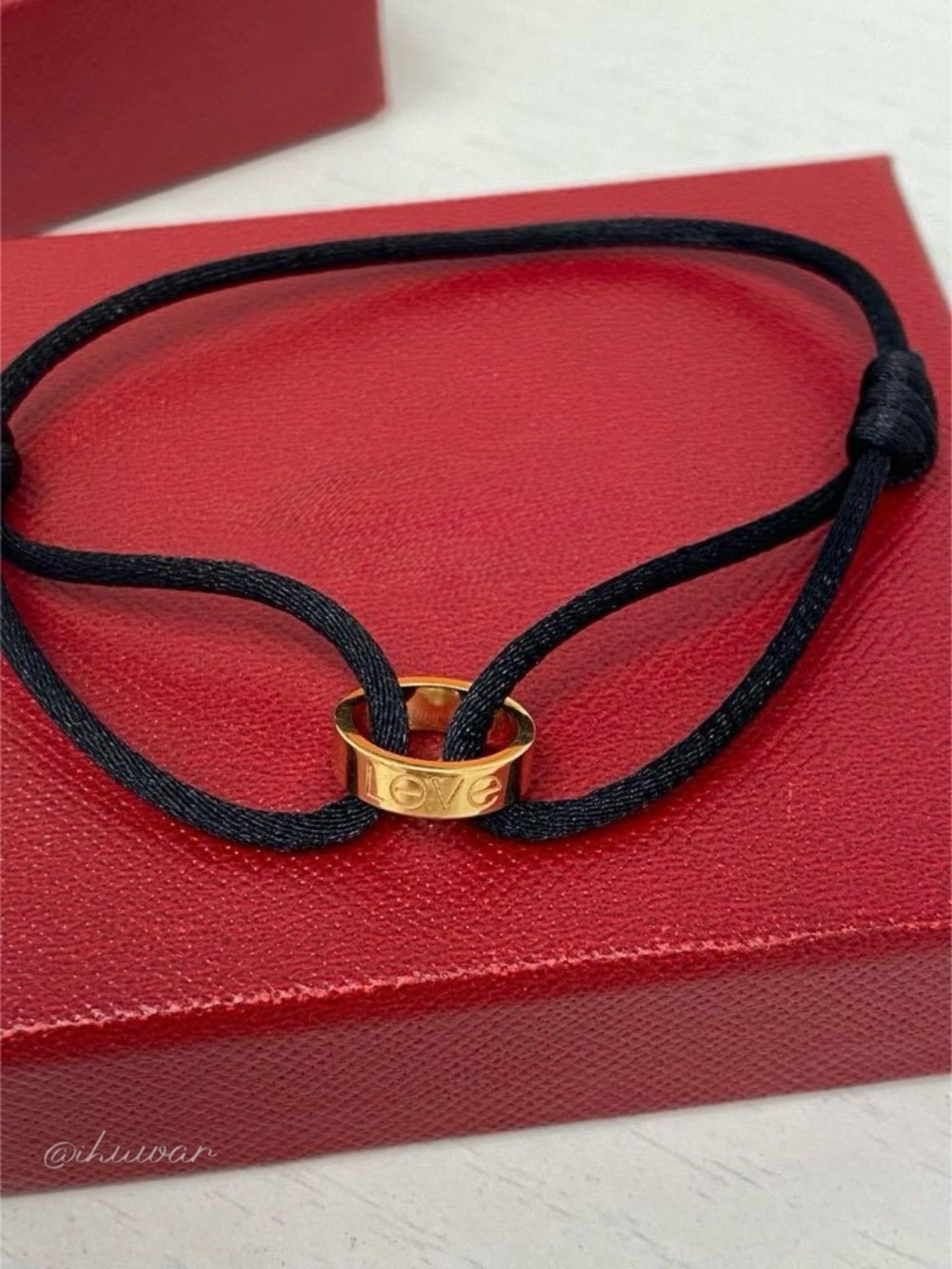 18K Gold Plated Unisex Black Cord Adjustable Screw Ring Bracelet